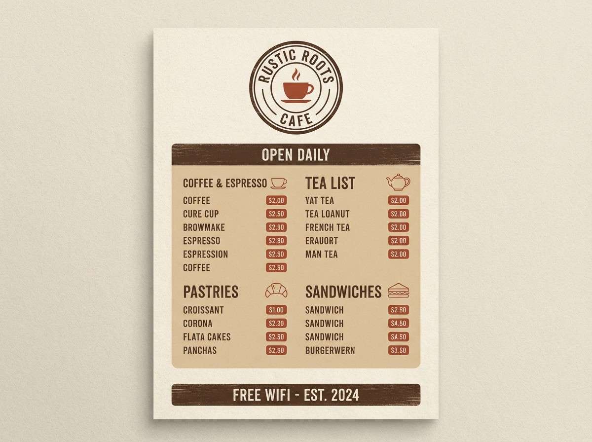 rustic cafe menu mockup