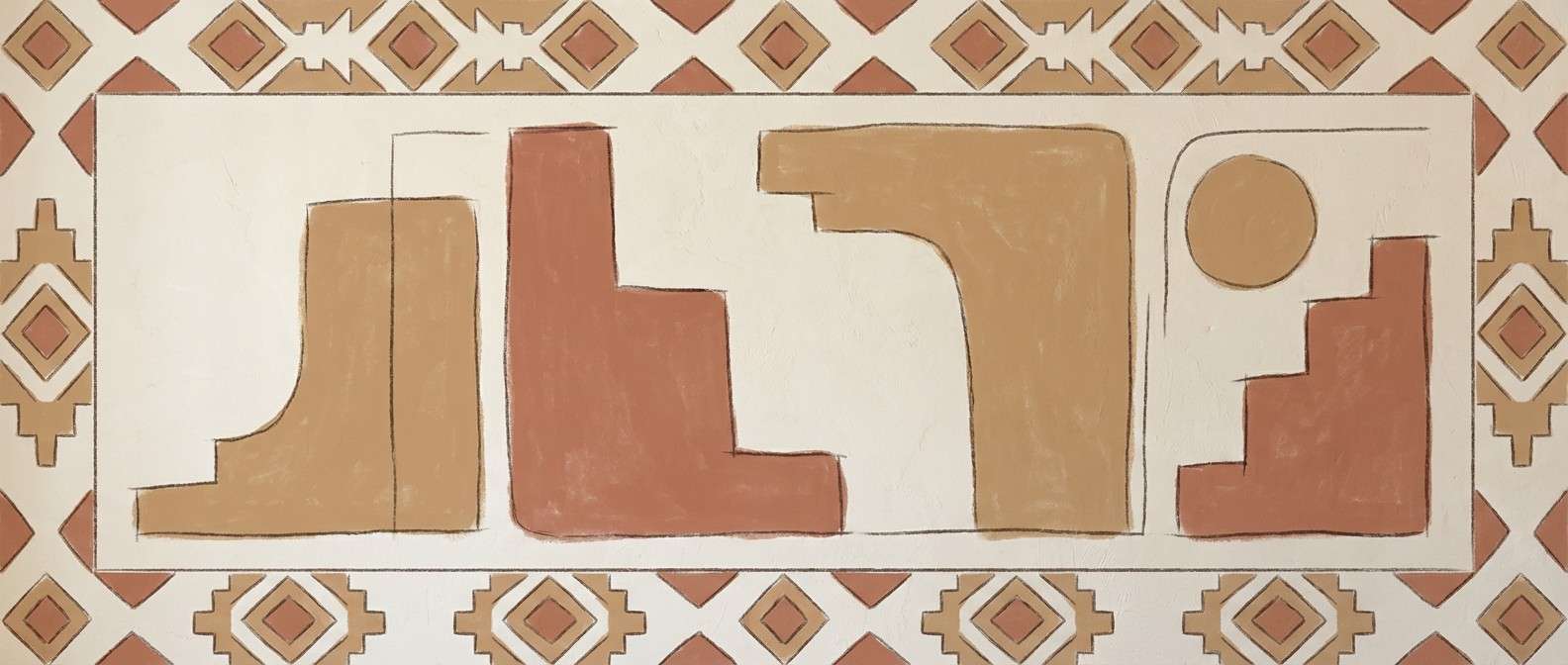 restaurant mural illustration with rustic color combinations