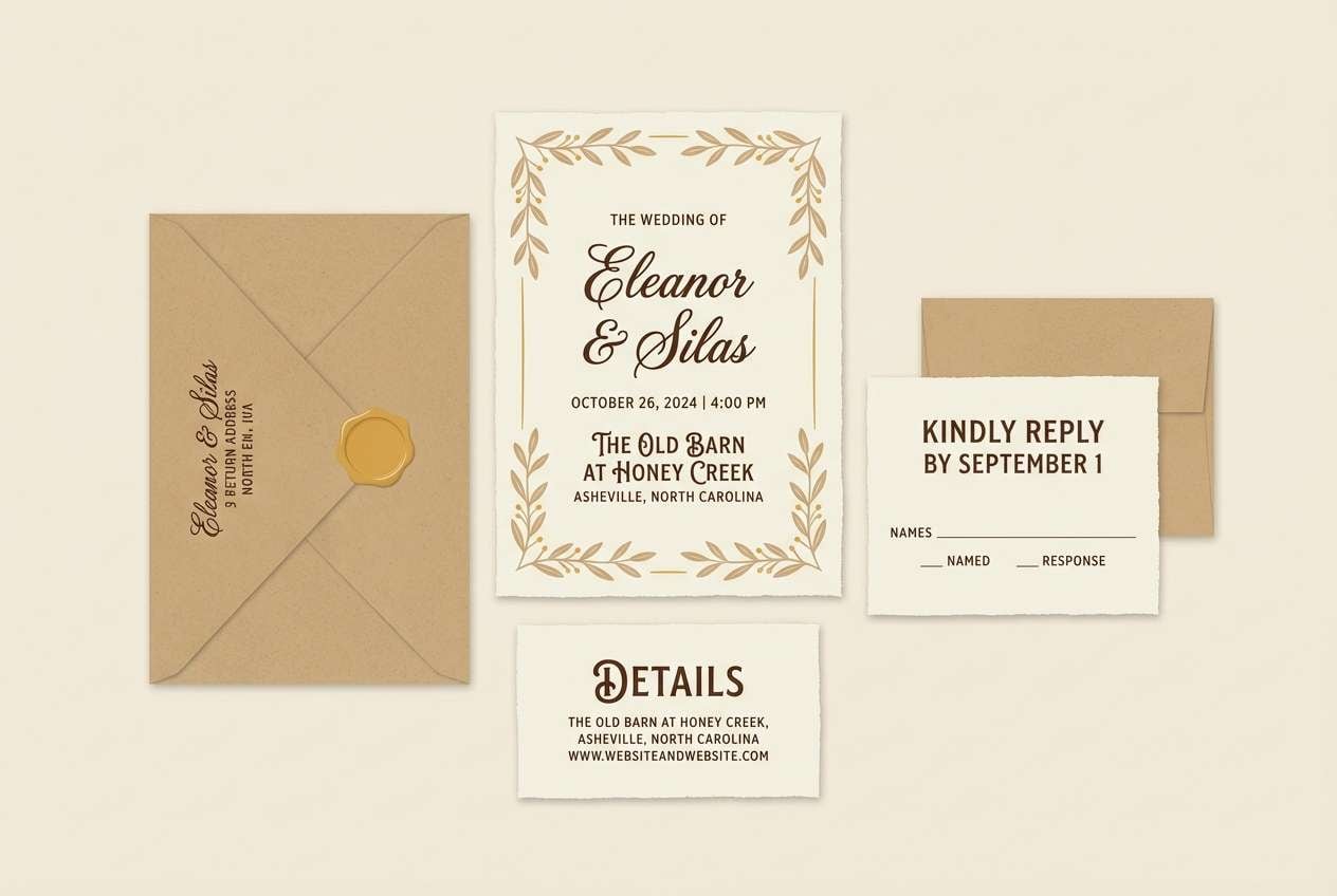 rustic invitation in warm neutrals