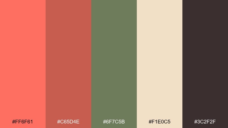 rustic terracotta market red coral color palette with hex codes