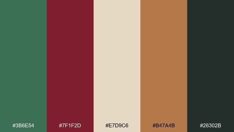 rustic vineyard green and maroon color combination with hex codes