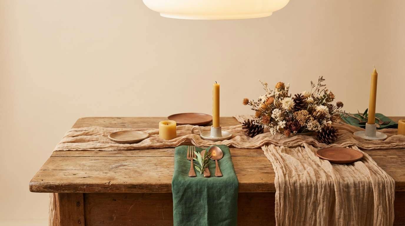 pine copper table setting
