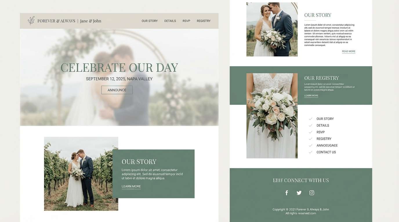 eucalyptus wedding website ui
