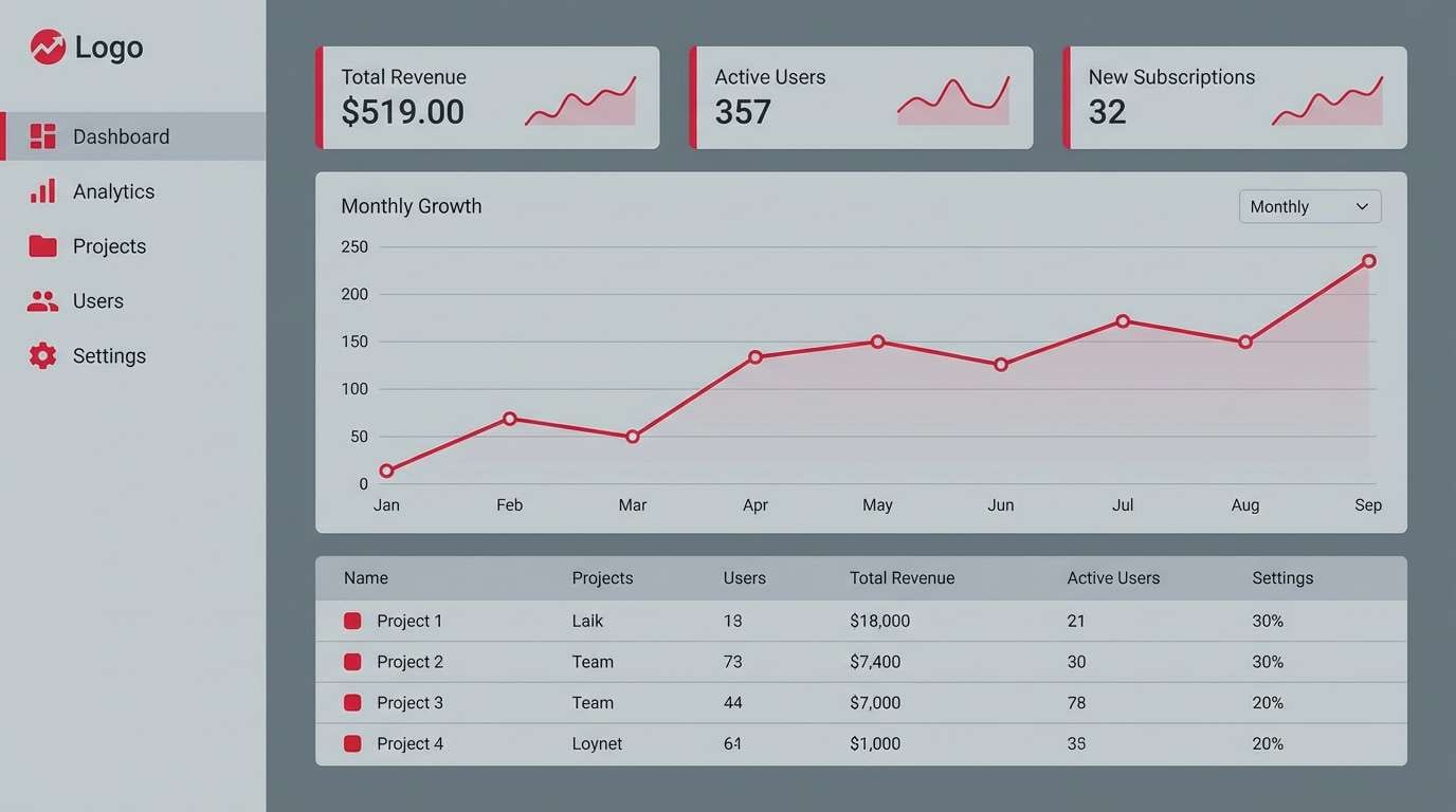 pewter and cherry dashboard ui