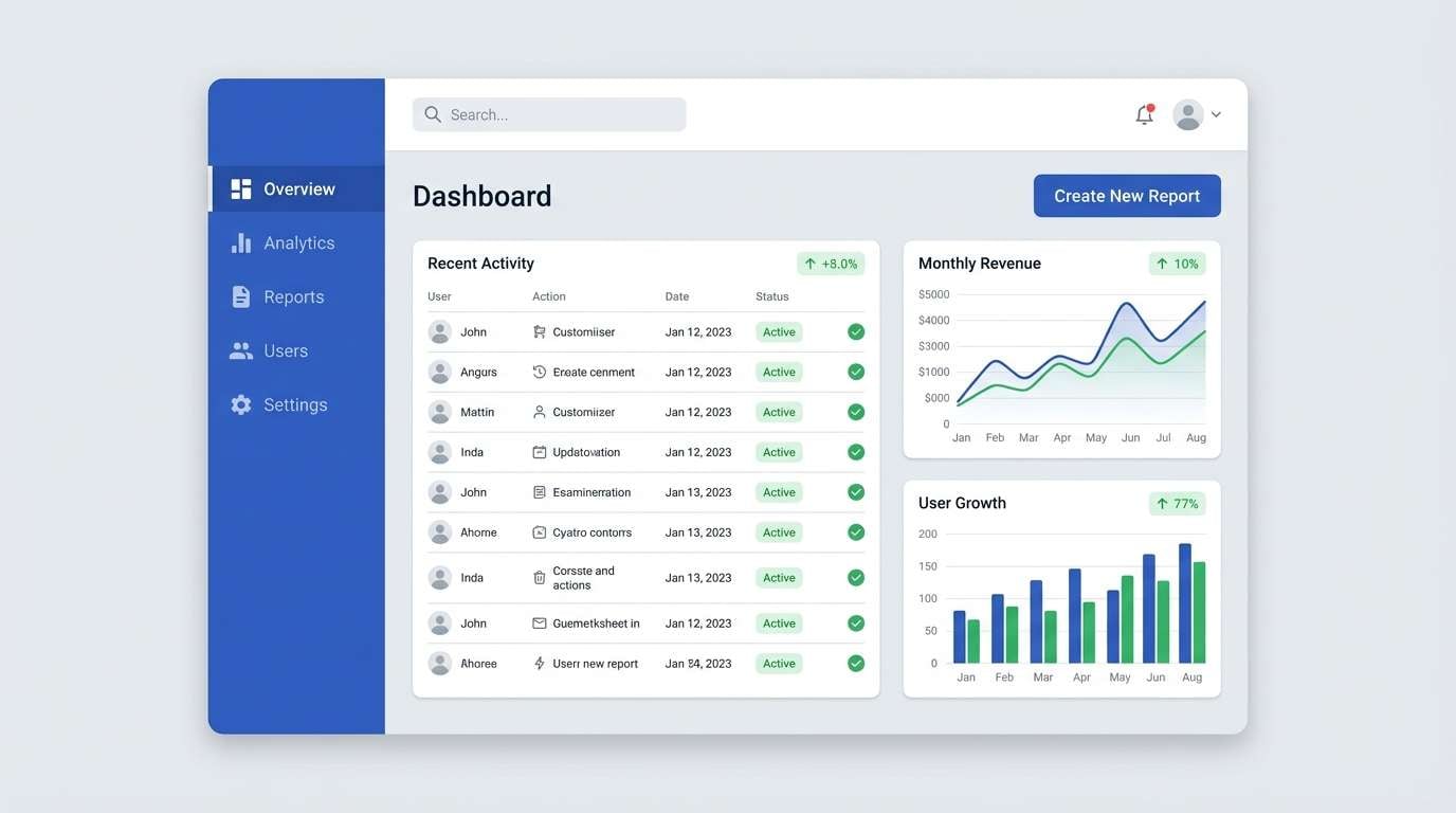 saas dashboard ui in sapphire blue color palette