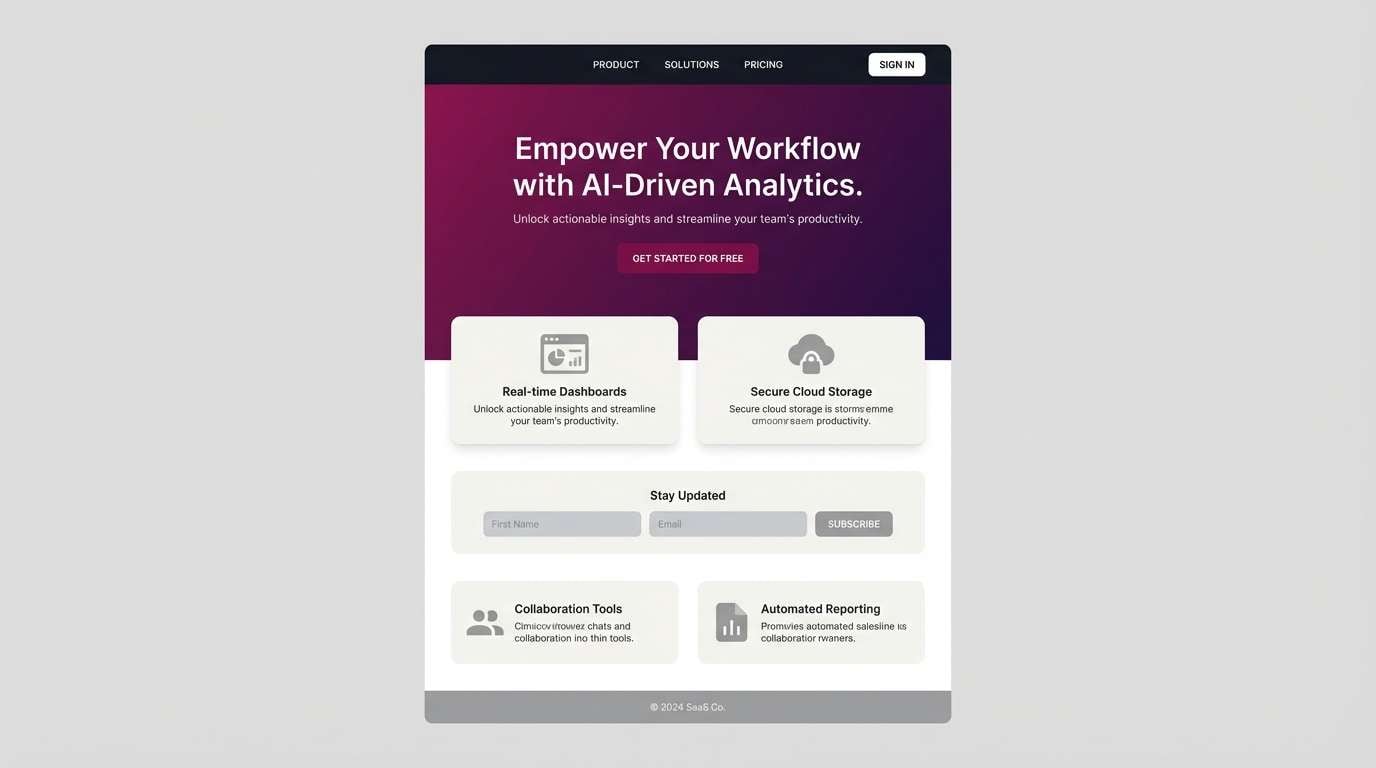 dark magenta tone saas landing page ui