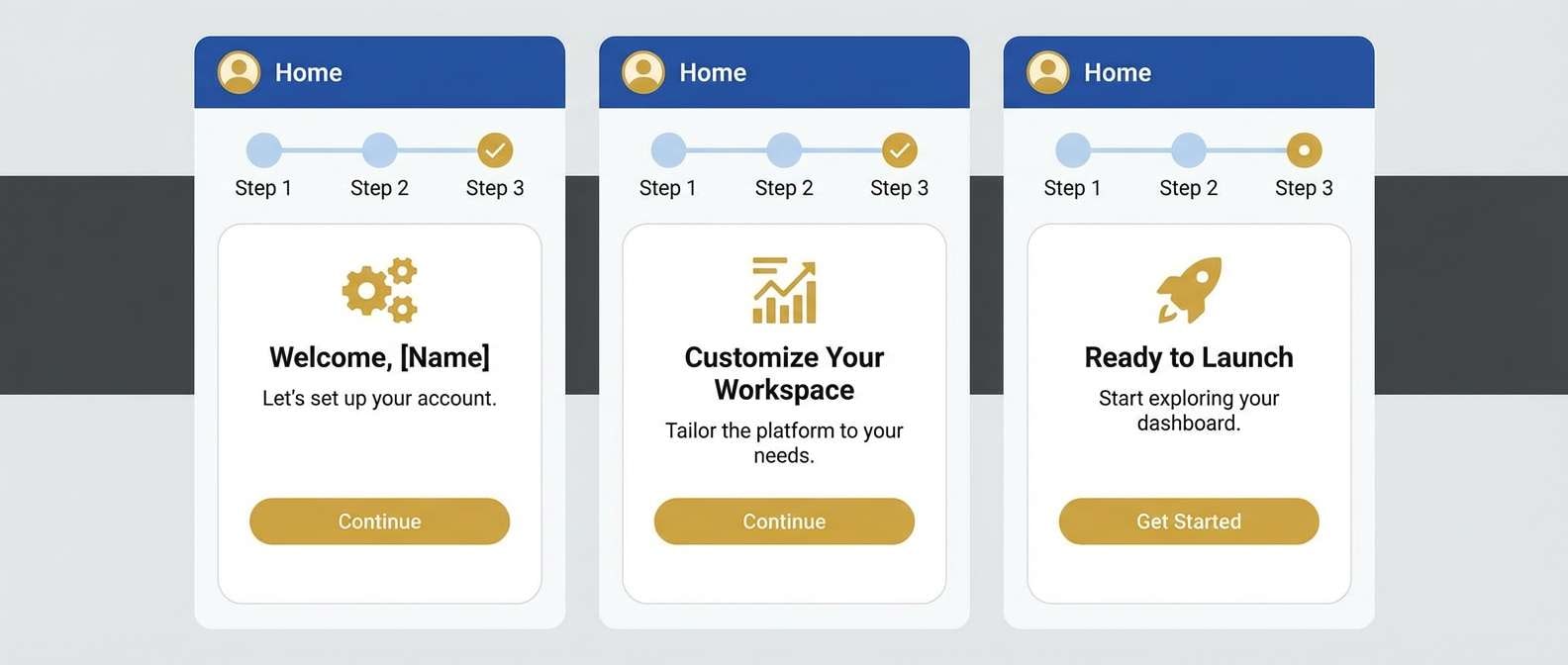saas onboarding ui with royal color scheme