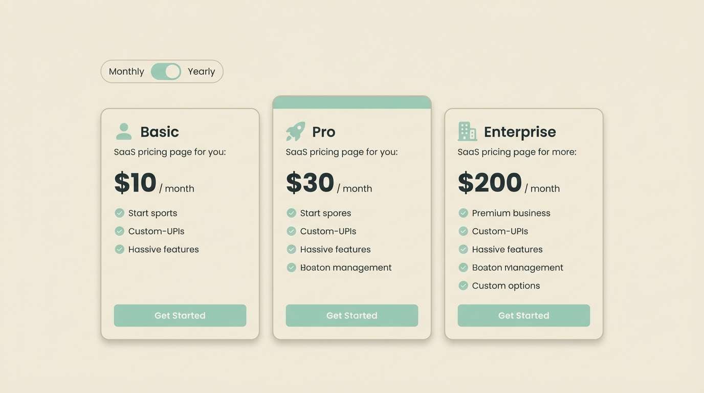saas pricing ui in mint neutrals