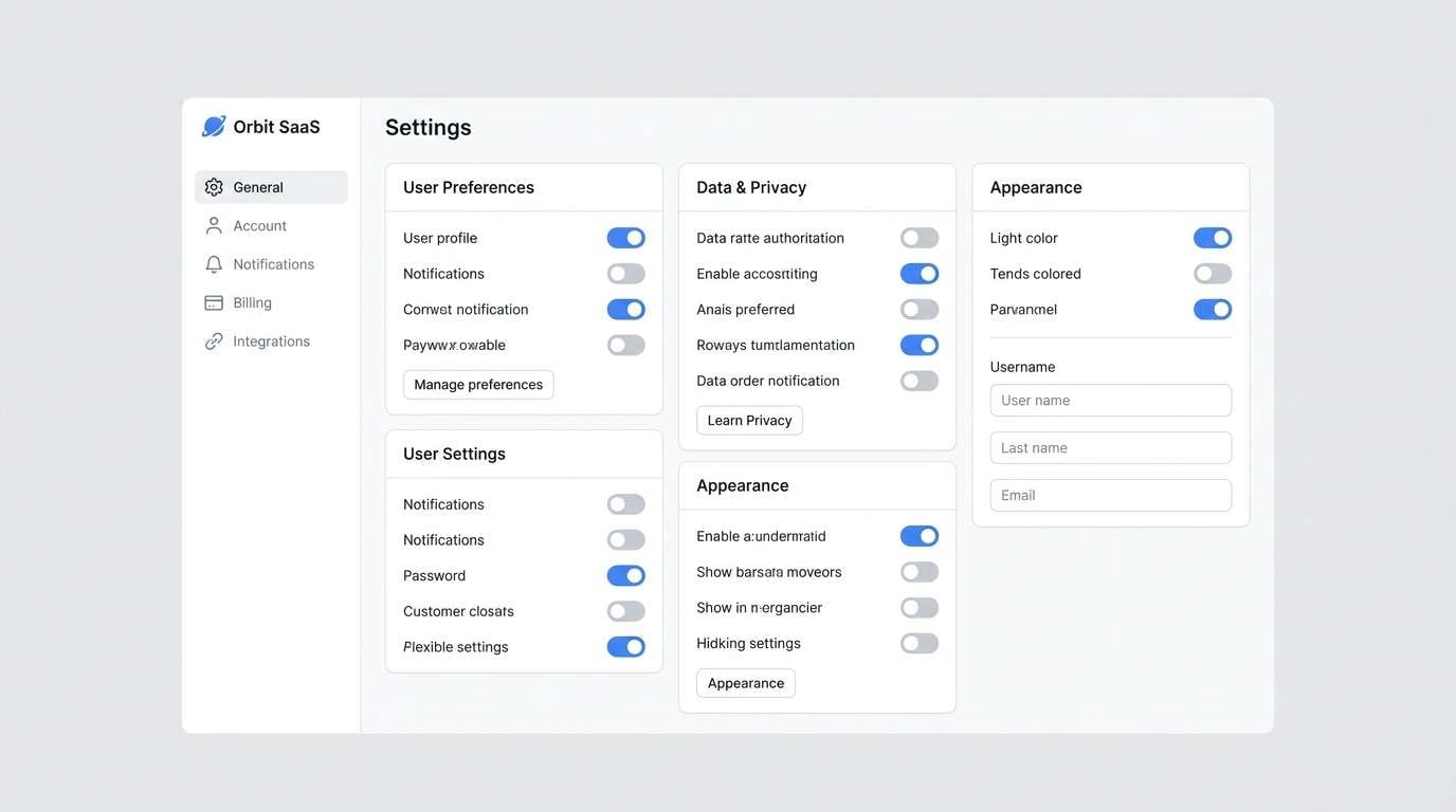 saas settings screen ui