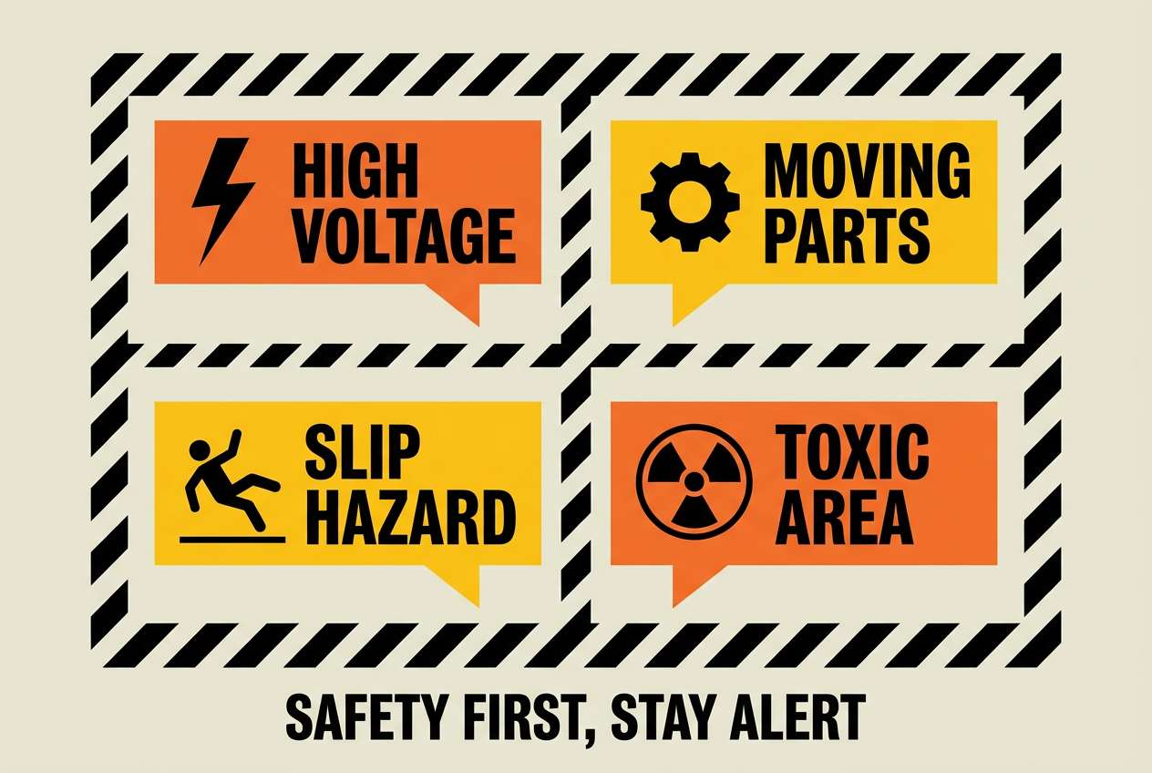 industrial signage in orange and black