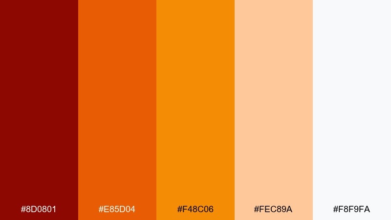 saffron and brick red orange yellow color palette with hex codes
