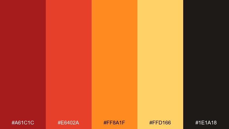 saffron heat red orange color palette with hex codes