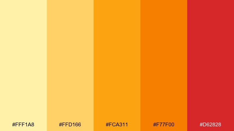saffron sunrise yellow orange red color palette with hex codes