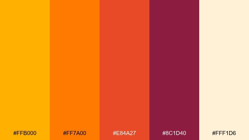 saffron sunset warm color palette with hex codes