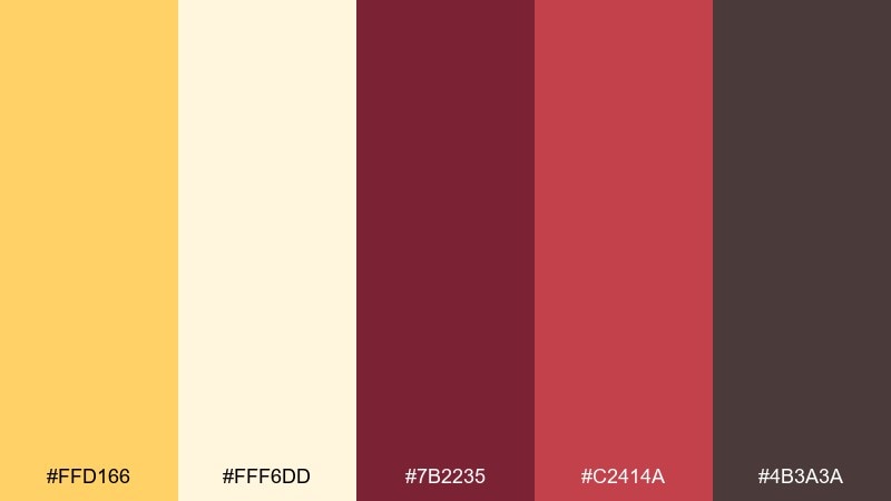 saffron velvet yellow maroon color palette with hex codes