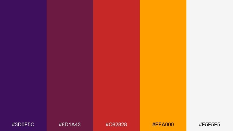 saffron violet purple red orange color palette with hex codes