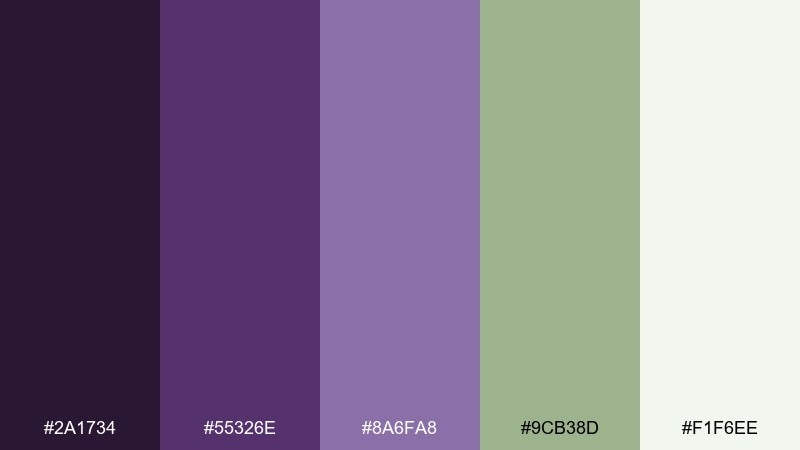 sage and violet amethyst color palette with hex codes