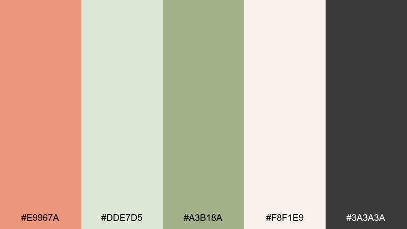 sage blush dark salmon color palette with hex codes