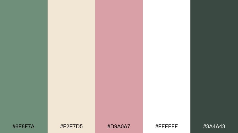 sage champagne blush wedding color palette with hex codes
