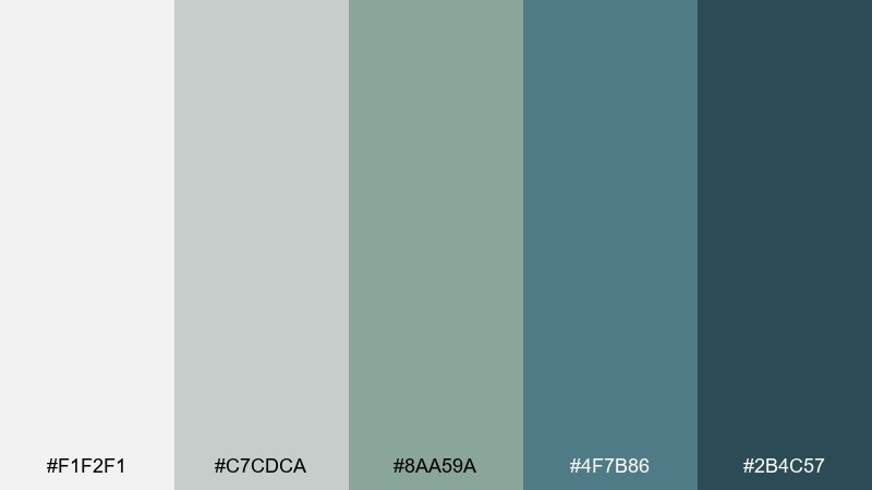 sage concrete gray green blue color palette with hex codes