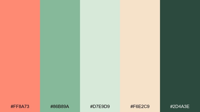sage coral sunrise coral green color palette with hex codes