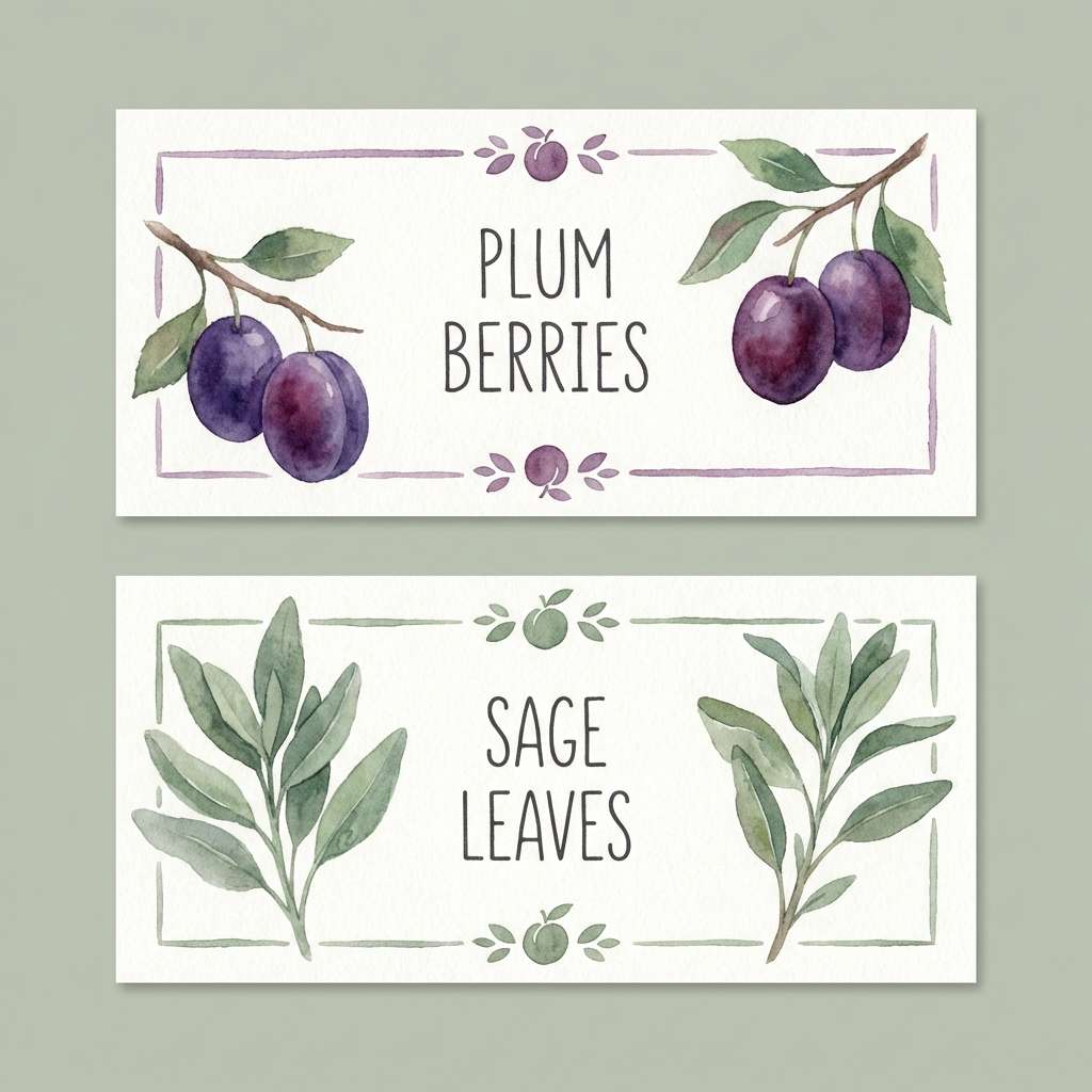 watercolor label with herbs