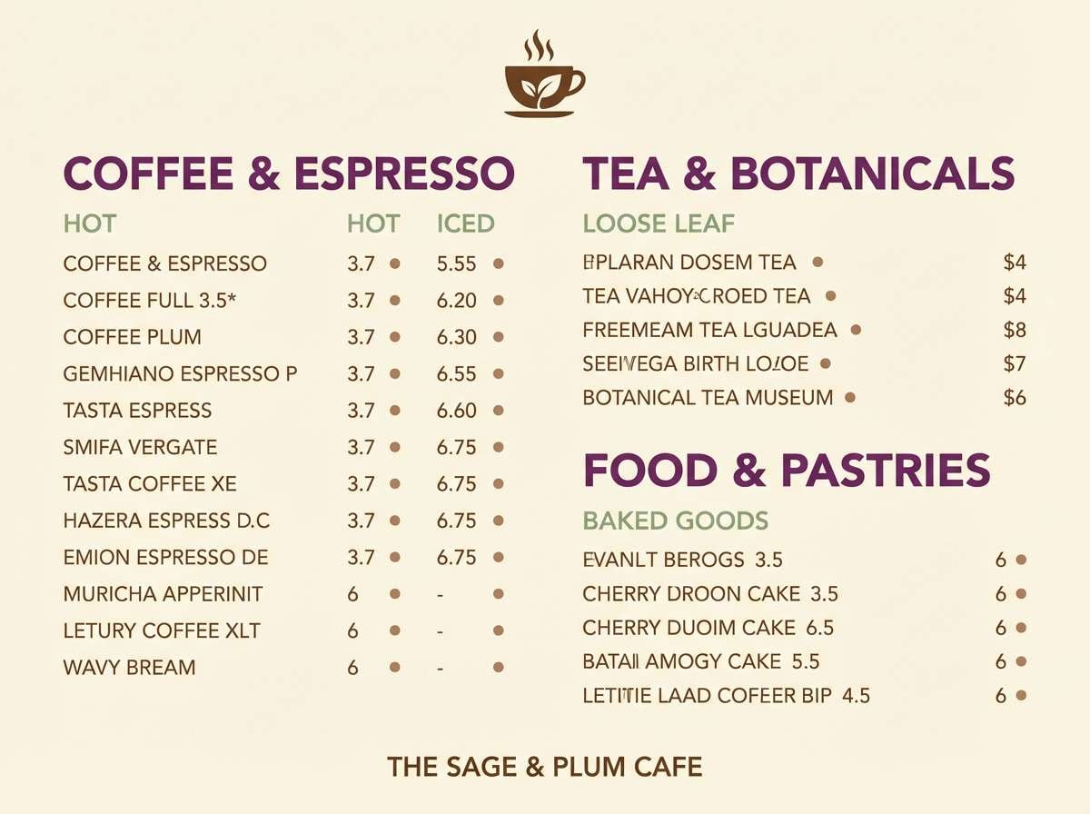 plum and sage menu design