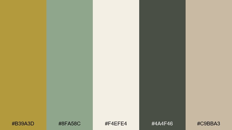 sage studio antique brass color palette with hex codes