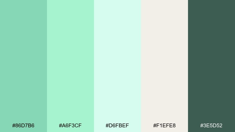 sage-to-mint gradient color palette with hex codes