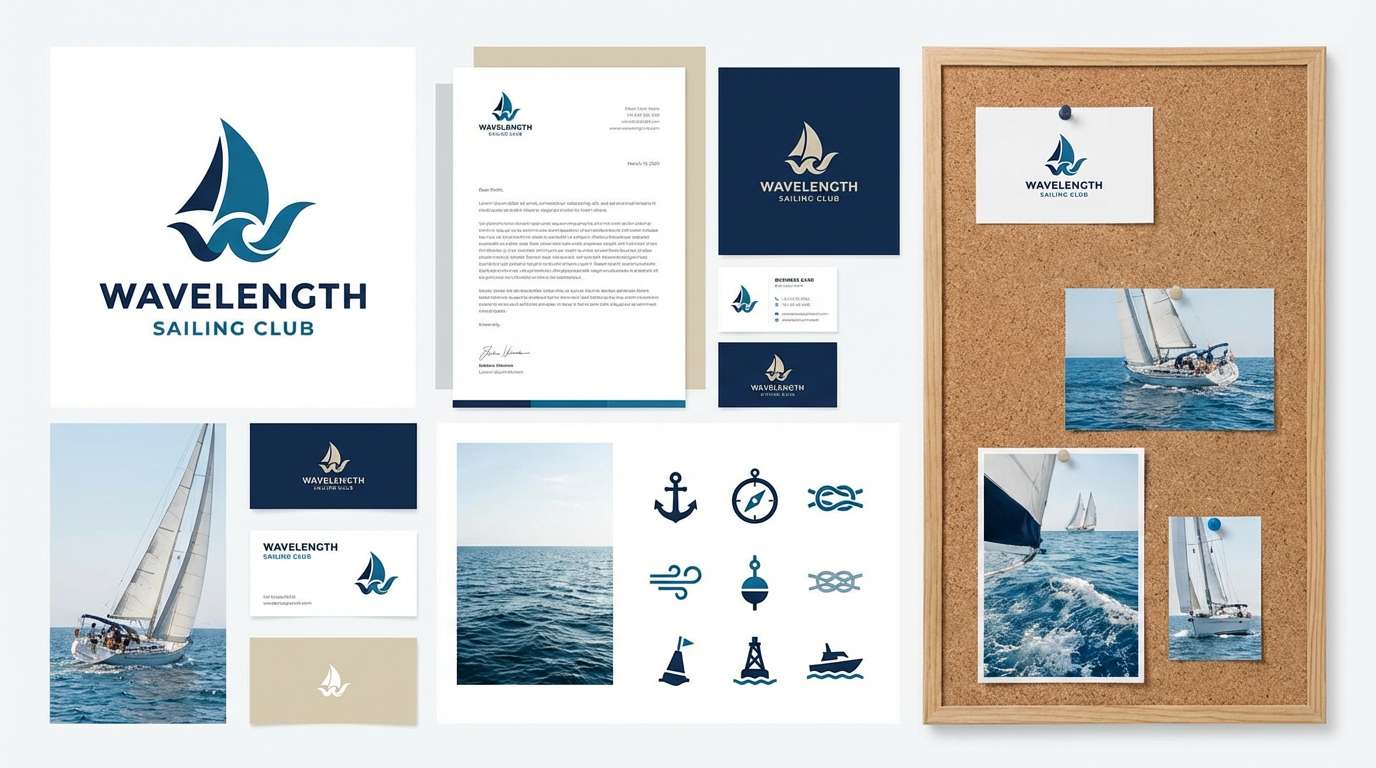 sailing club brand board in nautical color scheme