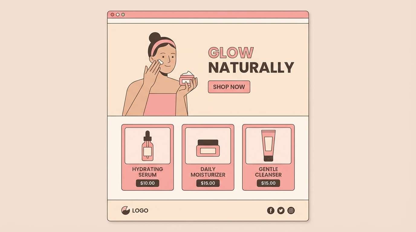 skincare landing page mockup