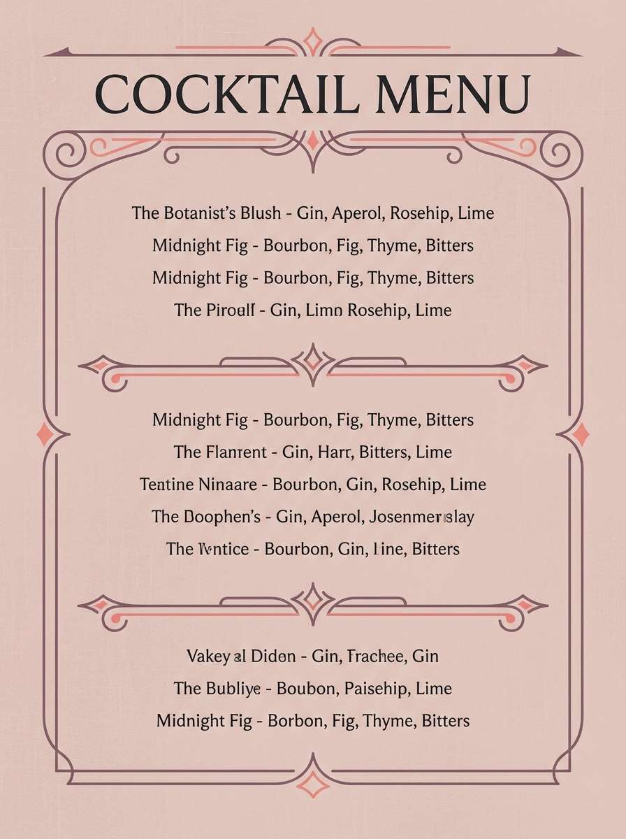 cocktail menu layout