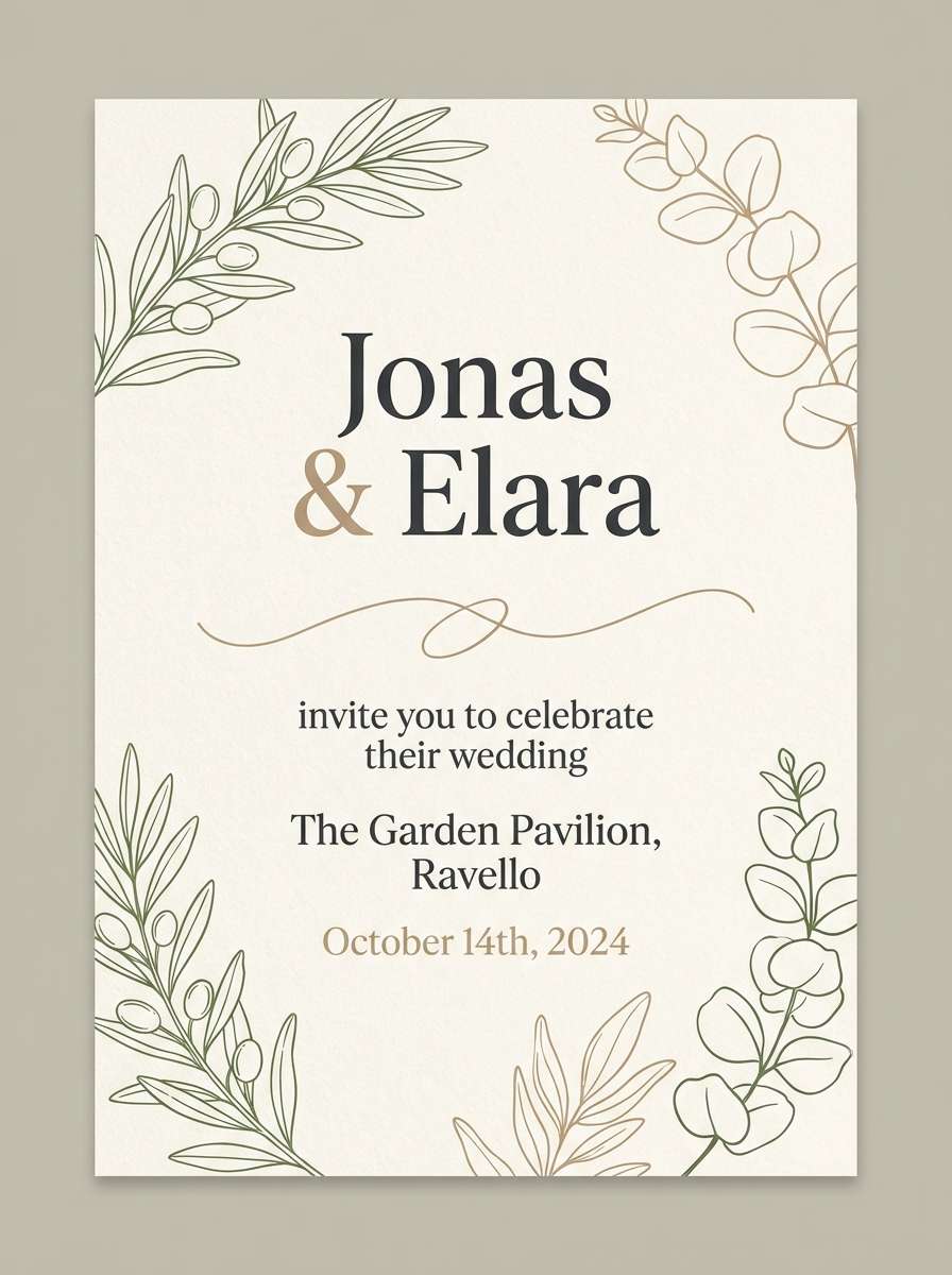 wedding invitation in green and beige