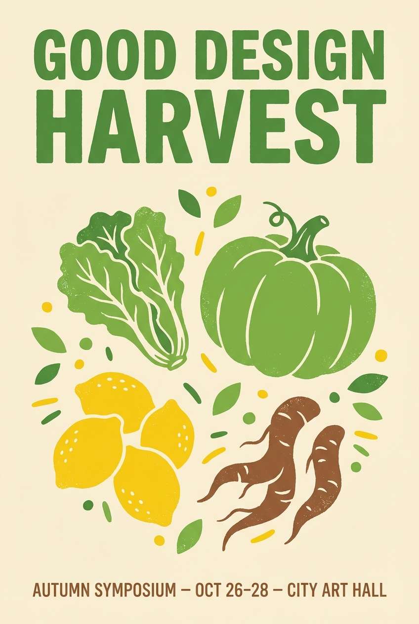 farmers market poster in green and yellow