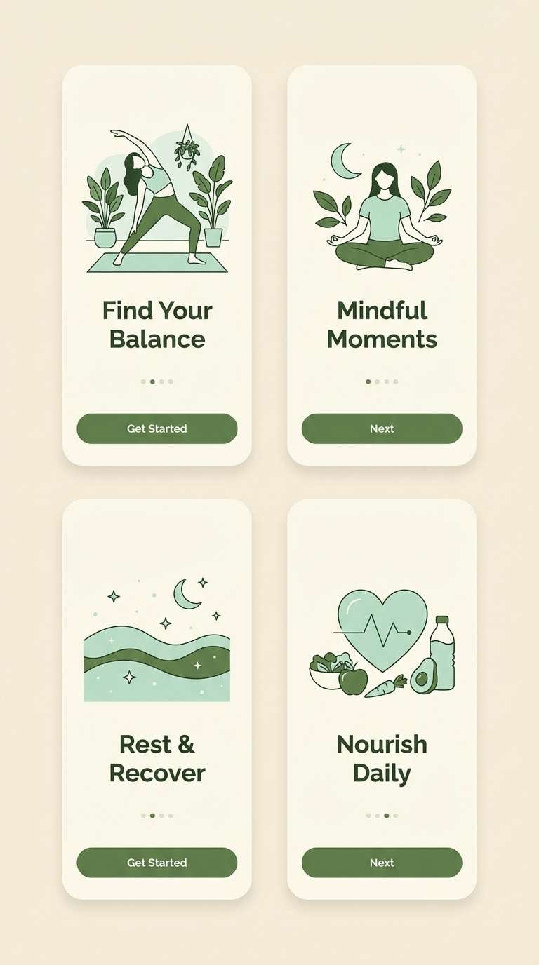 wellness onboarding in calm greens