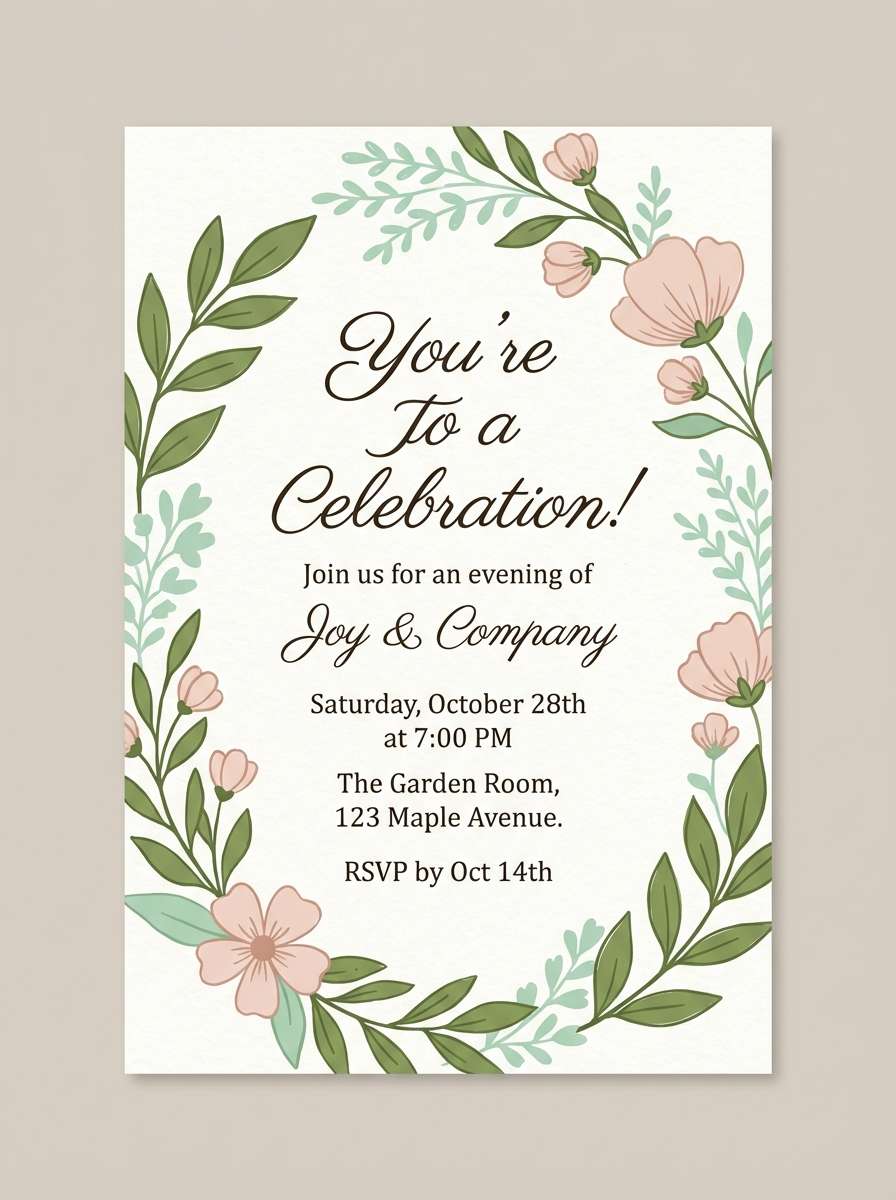 garden party invite in green and blush