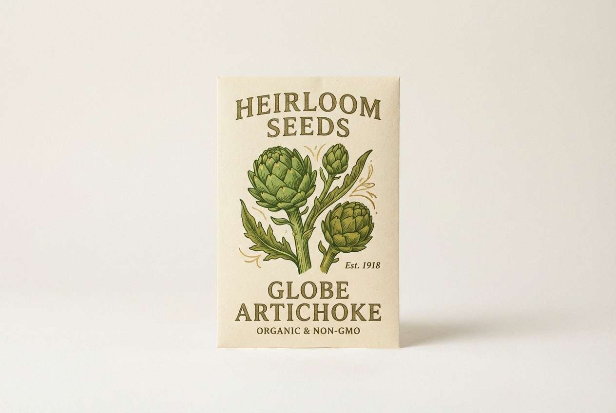 seed packet packaging in green and gold