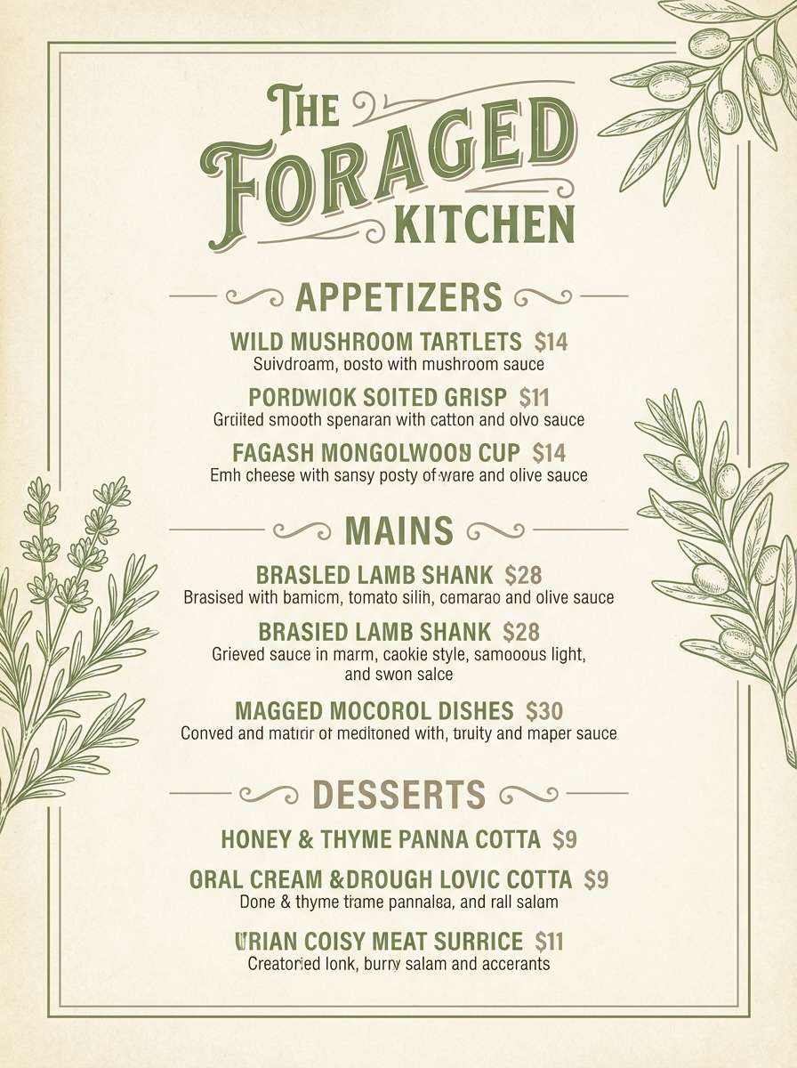 menu design in olive and cream