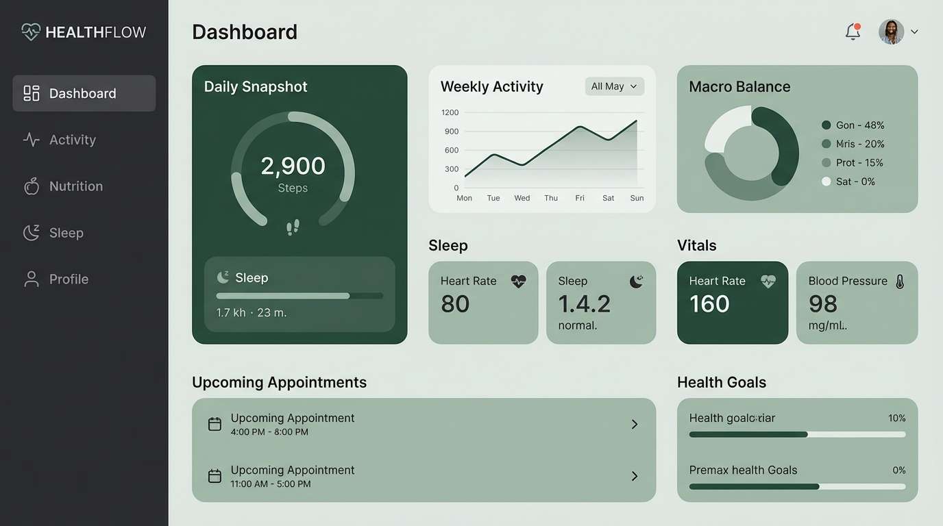 calm green health dashboard ui