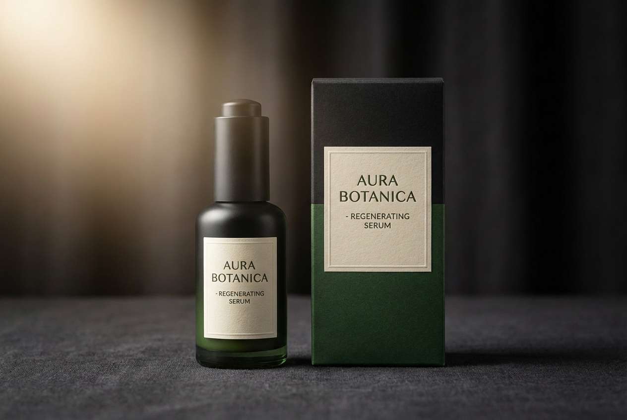 luxury skincare in deep green and black