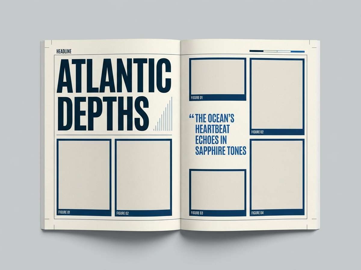 editorial spread layout using sapphire color palette