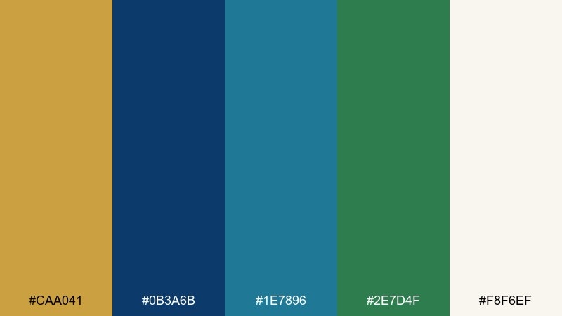 sapphire fern gold blue green color palette with hex codes