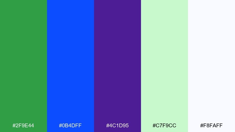 sapphire fern green blue purple color palette with hex codes