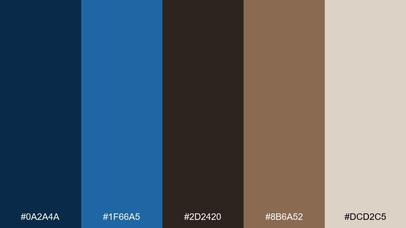 sapphire timber blue dark brown color palette with hex codes