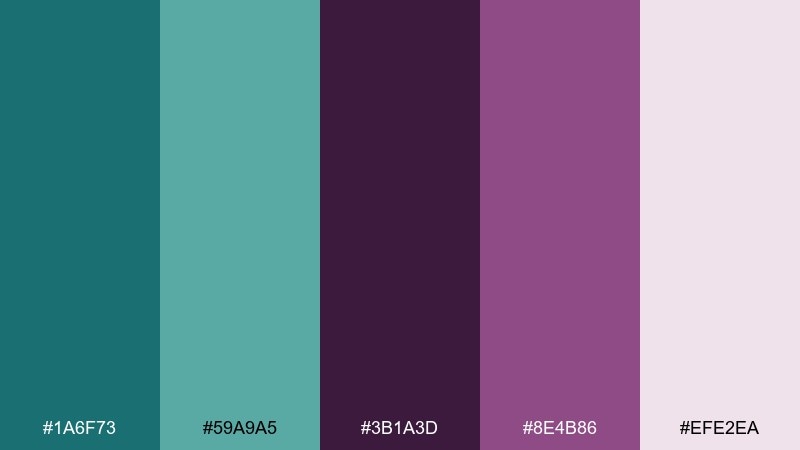 satin aubergine teal plum color palette with hex codes