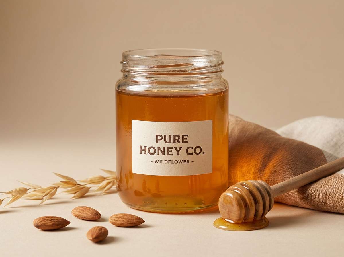 honey jar ad in golden tones