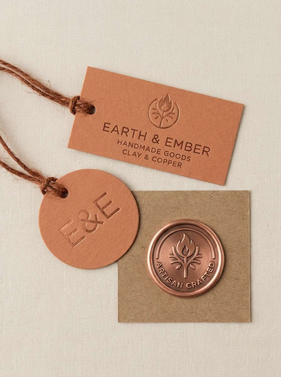 artisan tags in copper browns