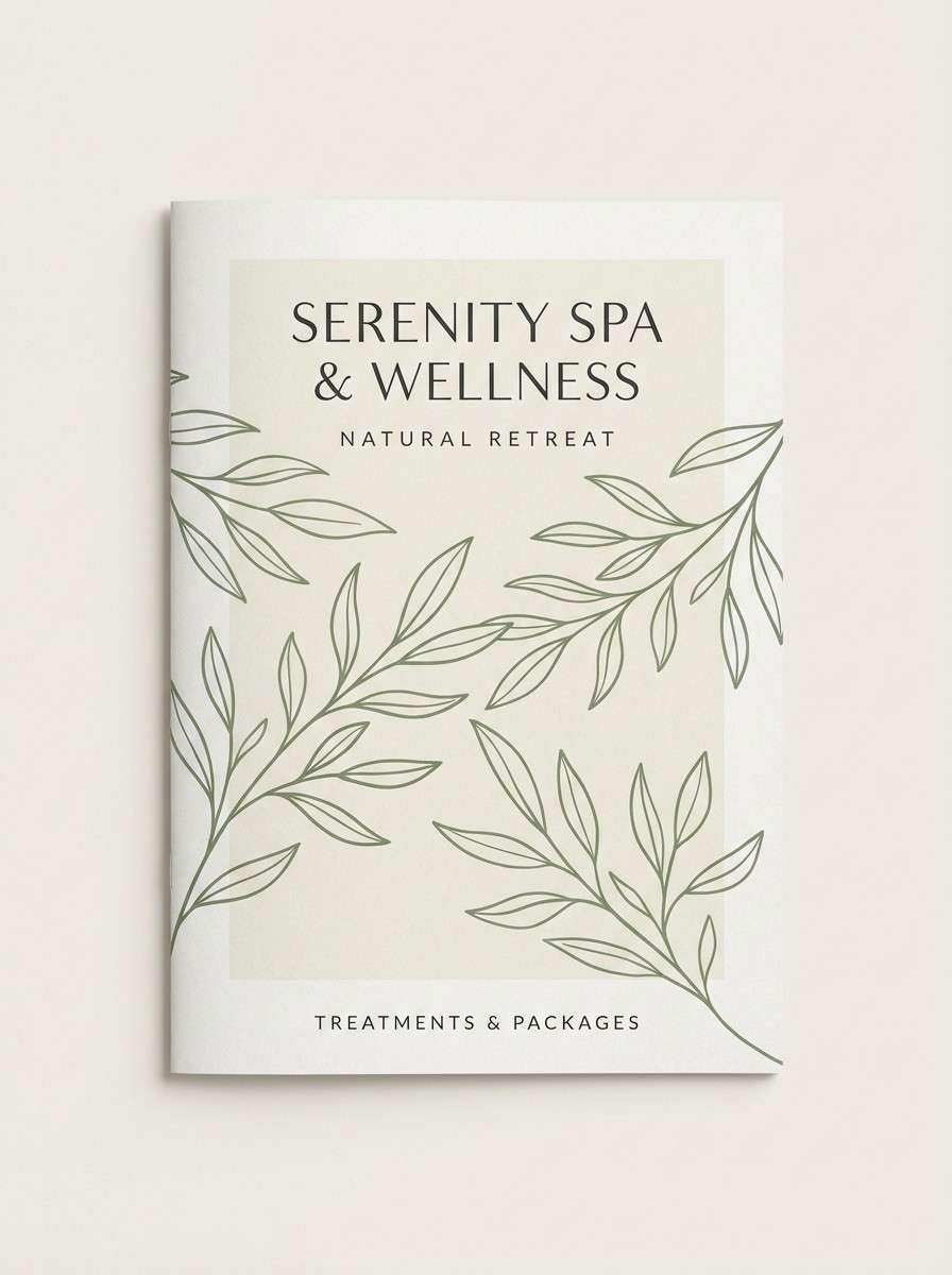 spa brochure in beige and green