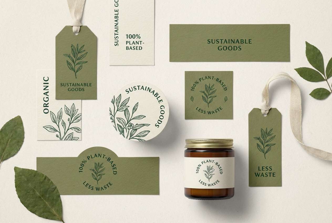 eco labels in earthy greens