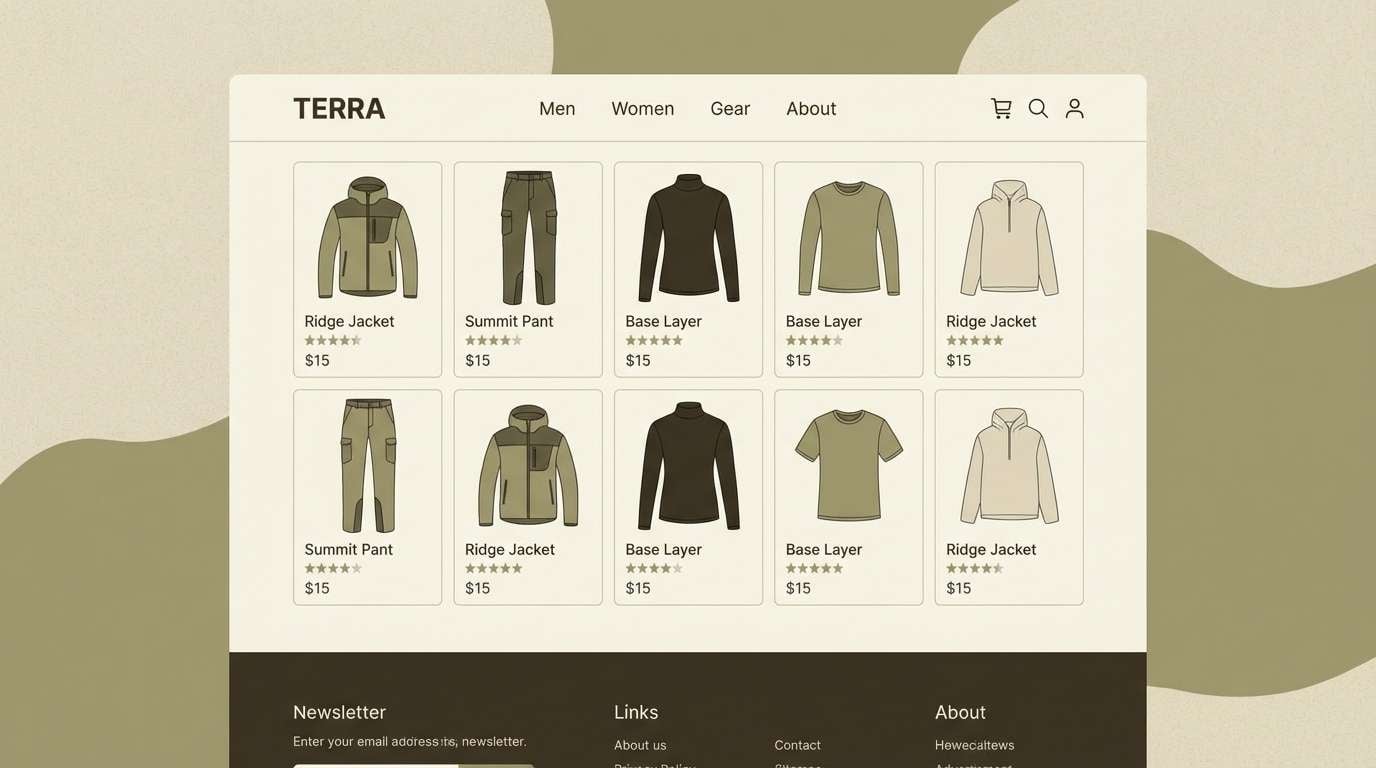 khaki ecommerce ui mockup